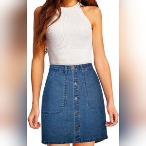 Lexi Jeans Blue Denim Mini Skirt Button Front Closure New